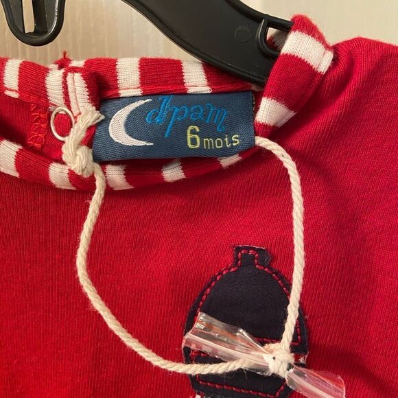 DPAM Du Pareil au Meme Applique Romper Red Boats Sailboats Size 6 Months NWOT - Picture 3 of 6